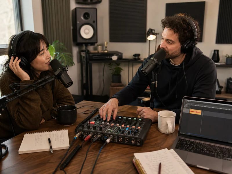Podcaster adding a jingle intro to an episode