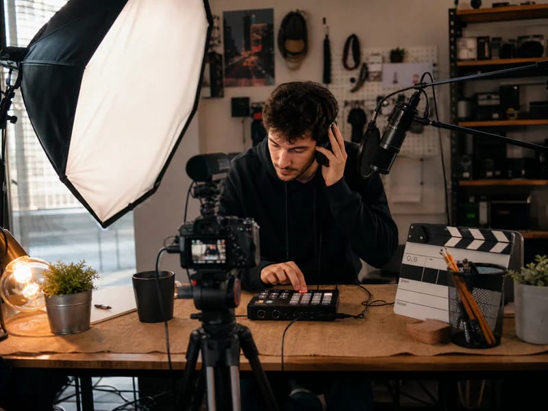 Video creator dropping a jingle into an intro