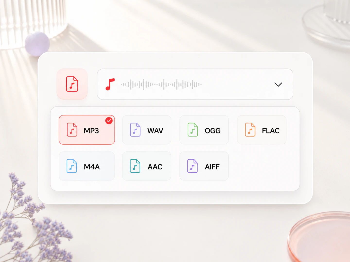 Convert audio to MP3, WAV, OGG, FLAC, M4A, AAC or AIFF