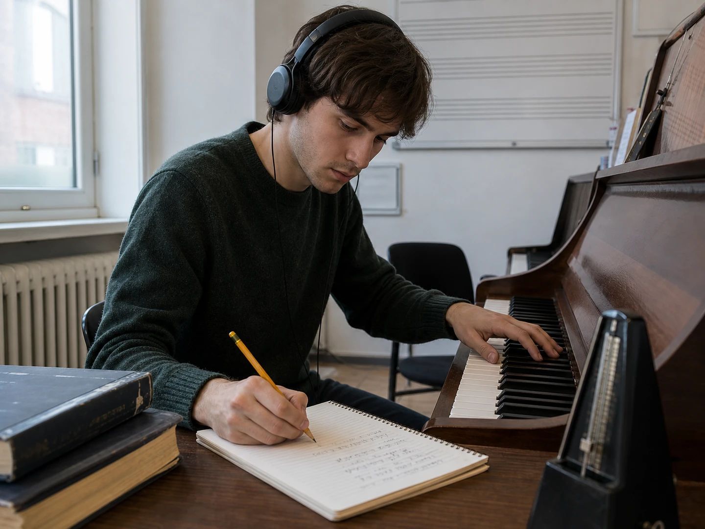 録音のキーを確認する音楽の学習者