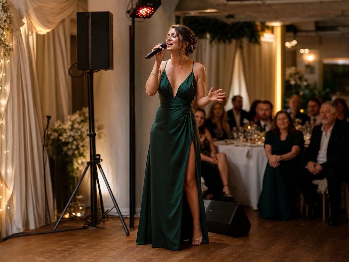 Performer singing live over a custom backing track