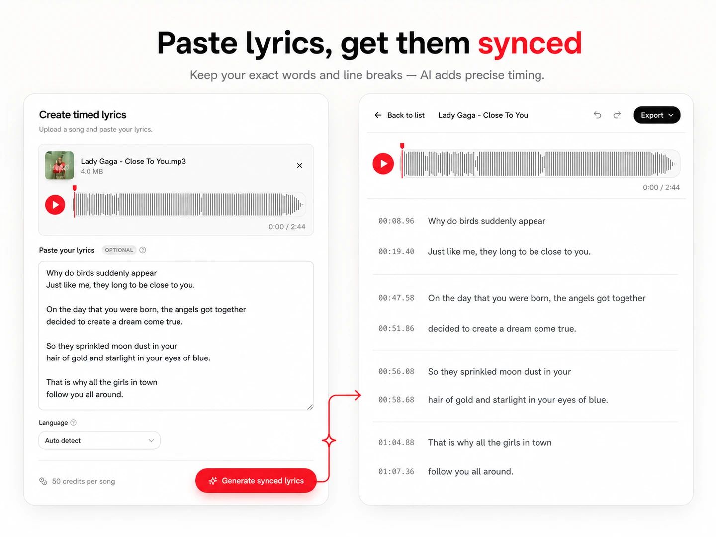 Paste lyrics, get them synced
