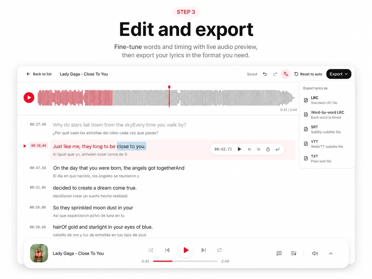 Edit and export