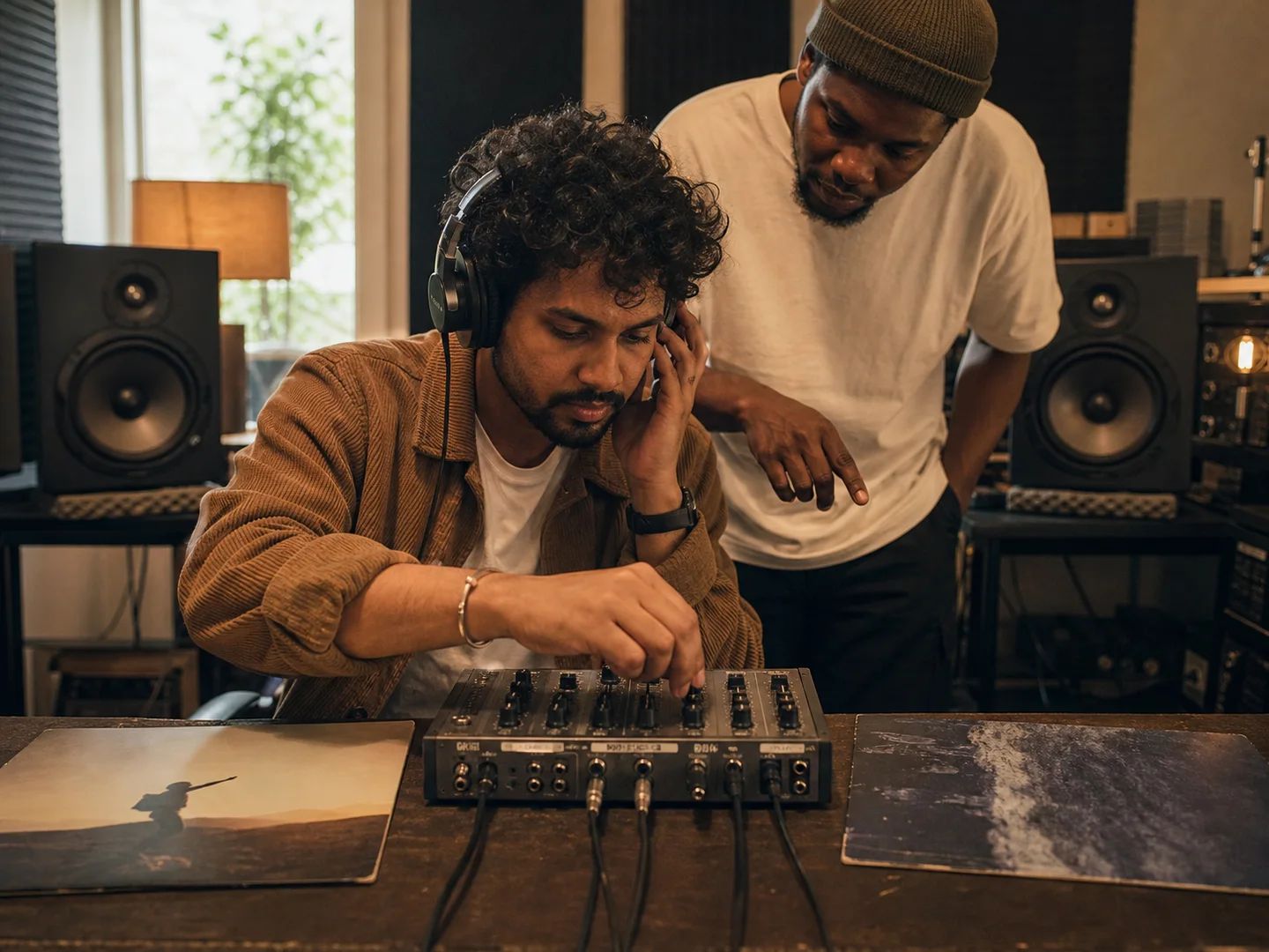 Un productor escuchando en monitores de estudio