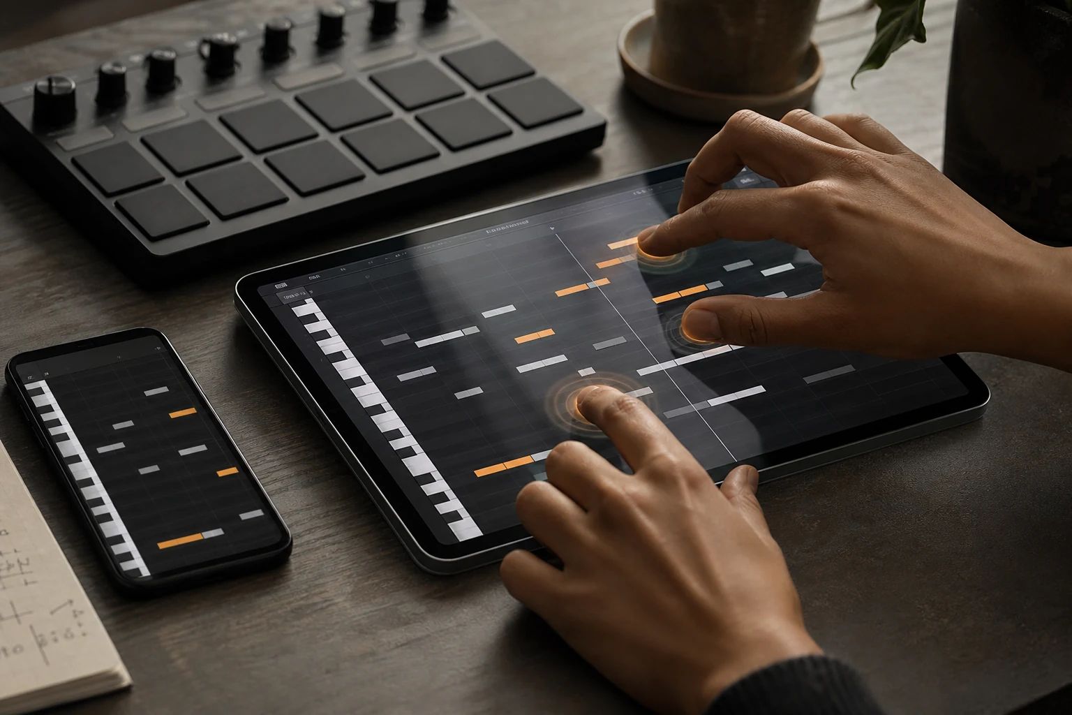 MIDI editor running on iPad with touch-friendly piano roll