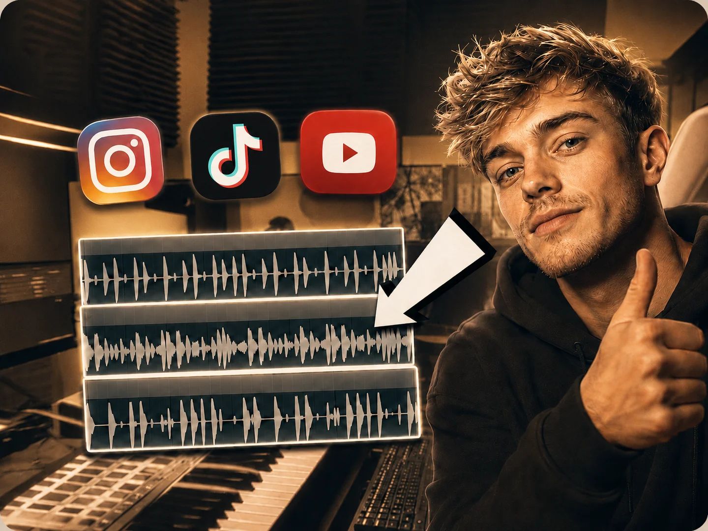 Content creator scoring a video with a royalty-free rap track