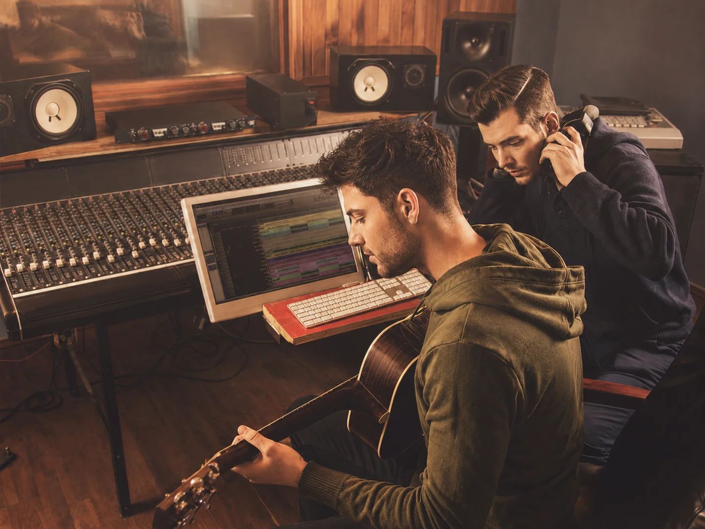 Producer choosing a song title in the studio