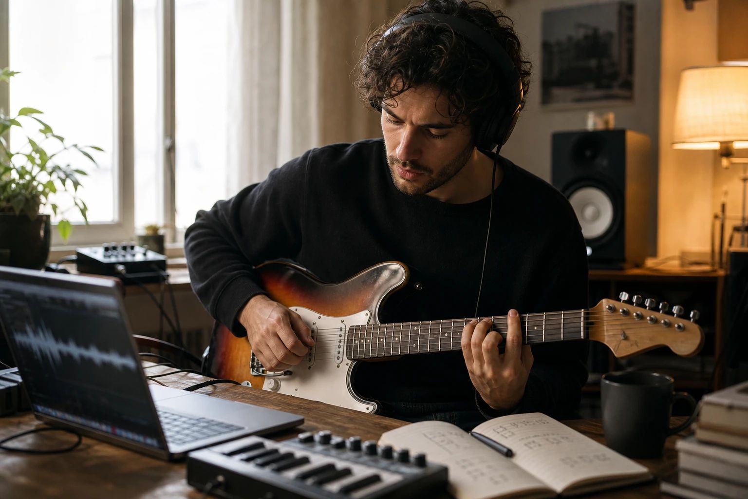 Musician isolating a guitar stem to learn a part by ear