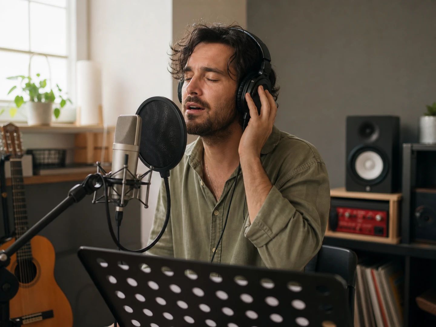Cover artist recording over an instrumental with the vocals removed