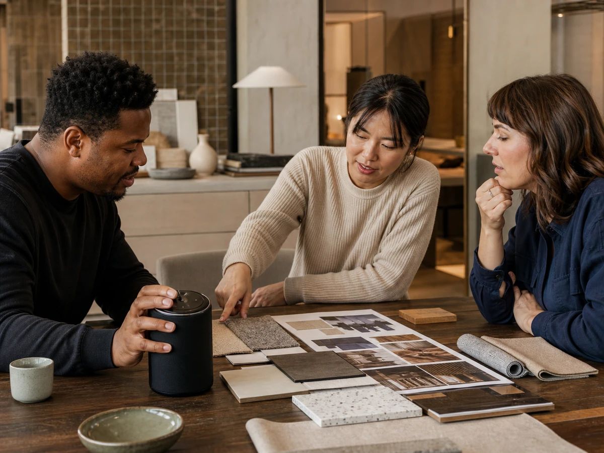 Brand experience team evaluating music for a physical environment