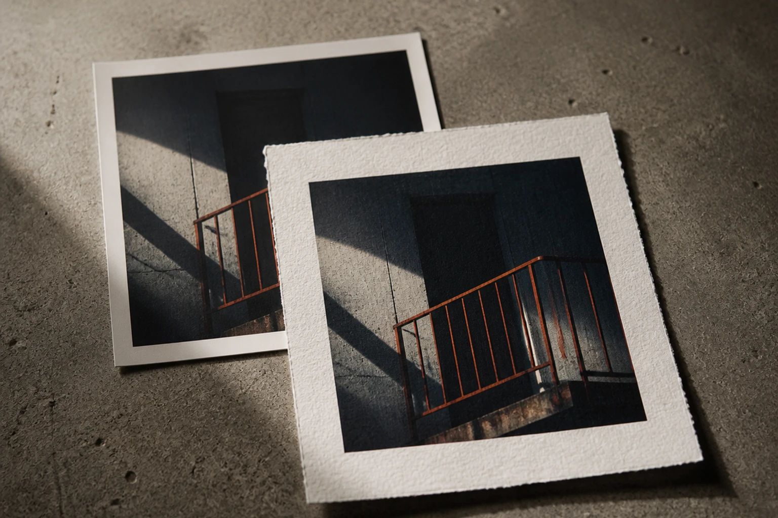 Split-screen comparison of a raw phone photo on the left and a stylized album cover output on the right