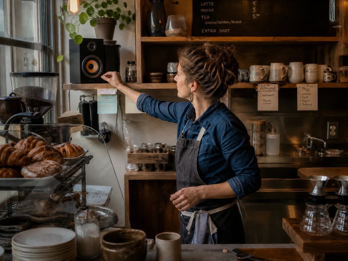 Independent café owner planning custom in-store music
