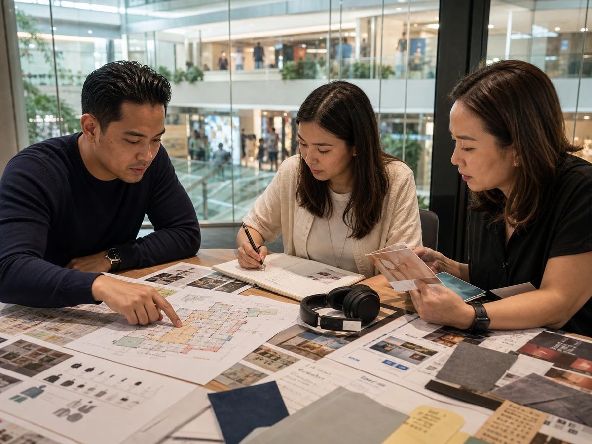 Shopping mall marketing team developing an original music brief