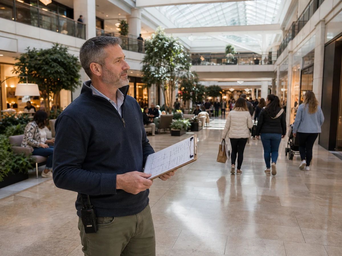 Shopping-mall operator assessing music for a retail environment