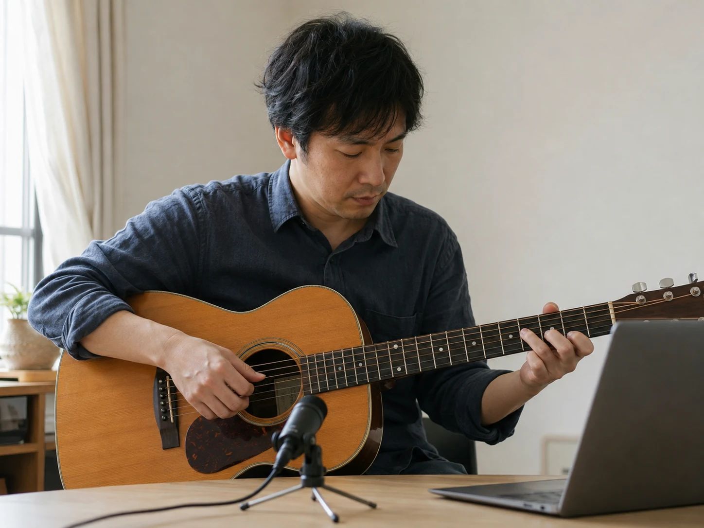 Musician checking a single instrument note