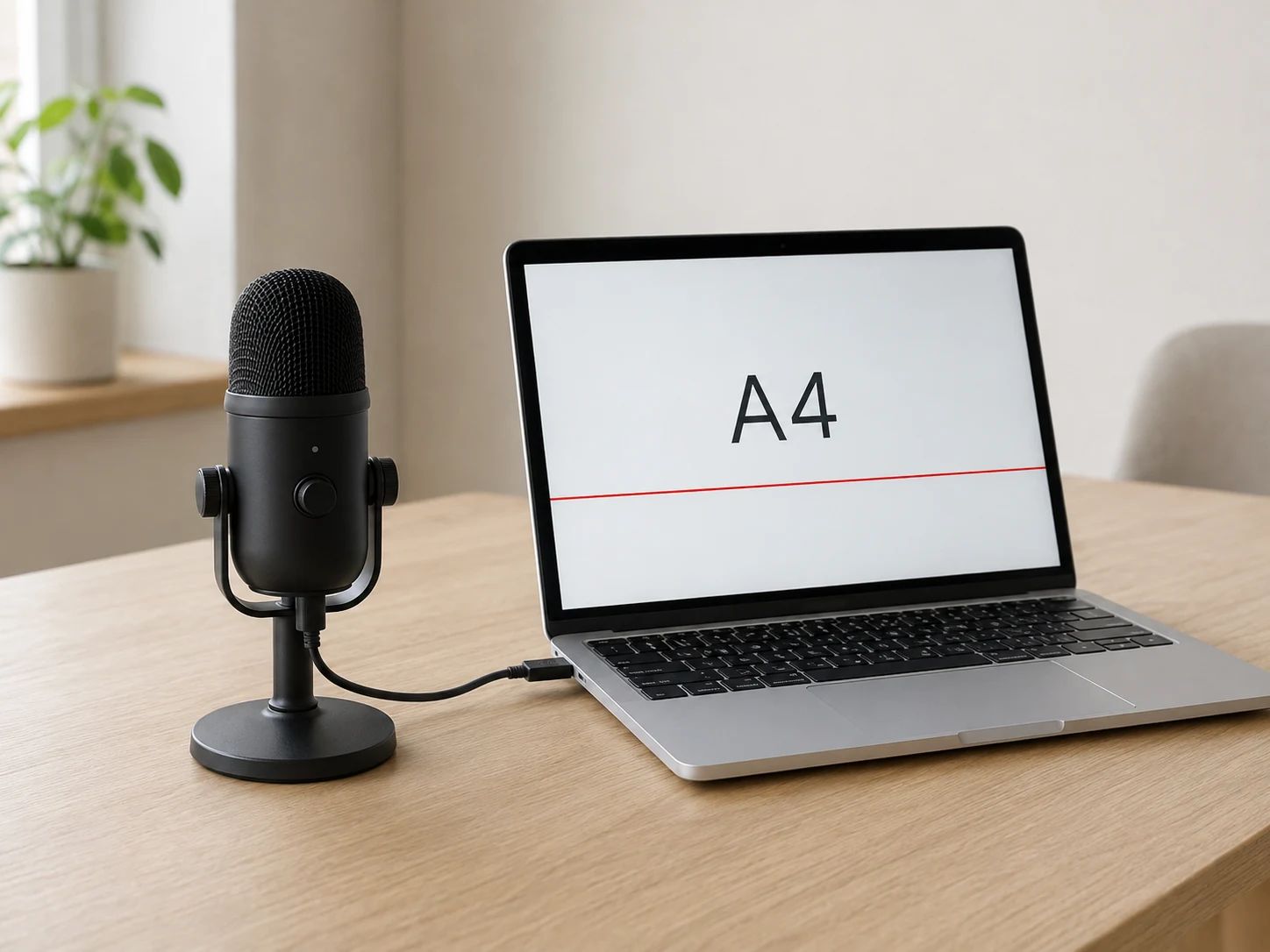 A desk microphone connected directly to a laptop for local pitch detection