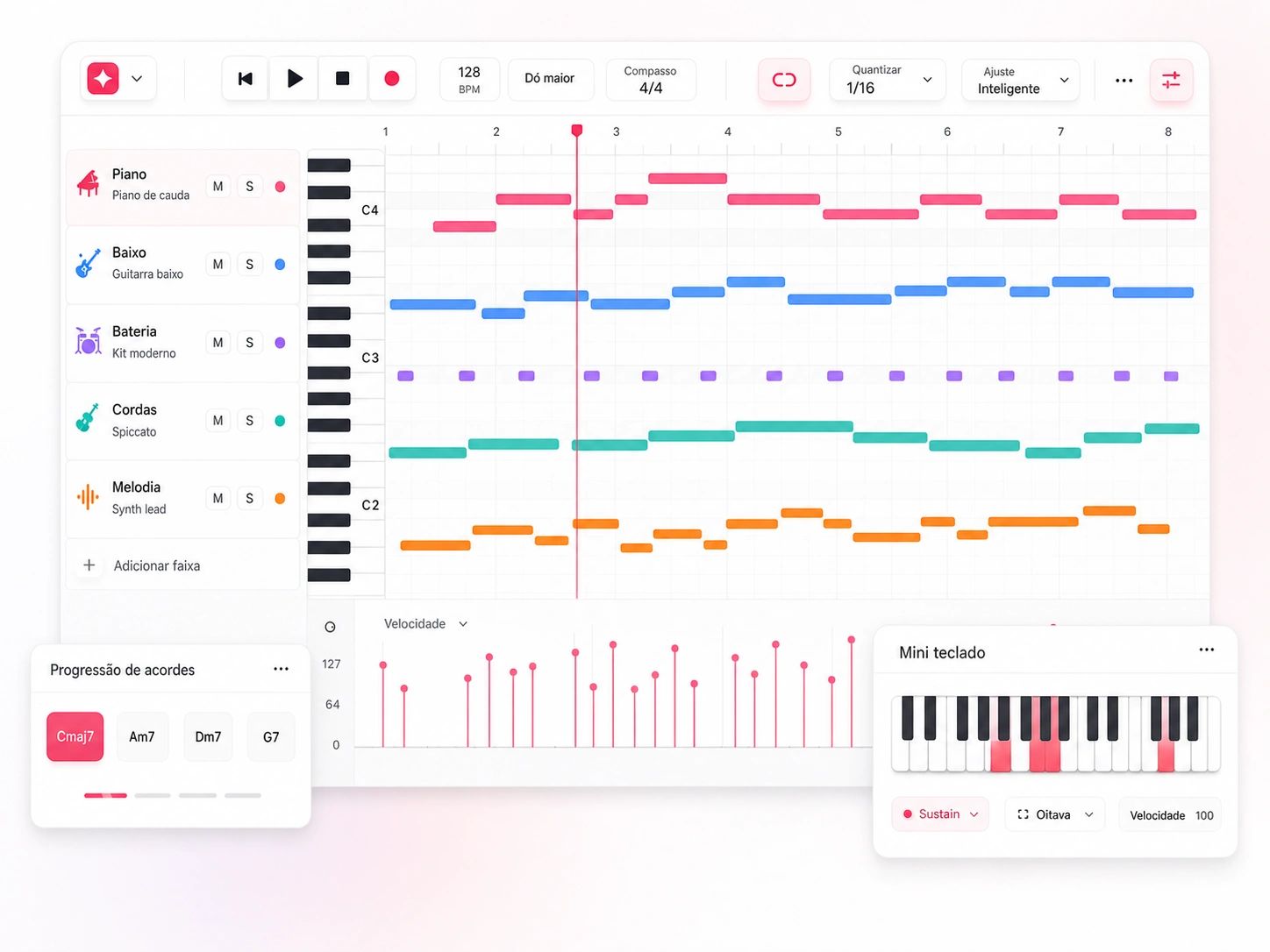 Editor MIDI online com piano roll e edição de notas