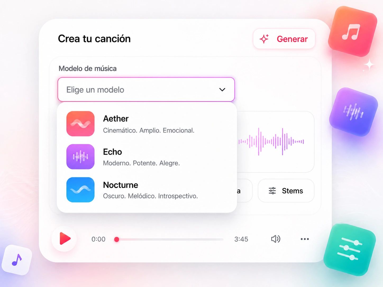 Varios modelos de música IA disponibles en un único generador