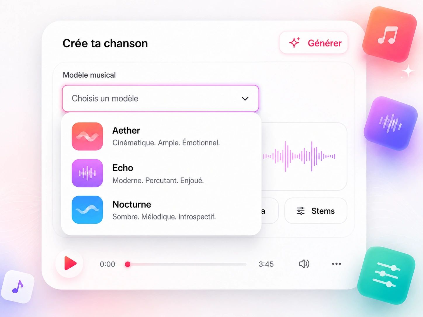 Plusieurs modèles de musique IA disponibles dans un seul générateur