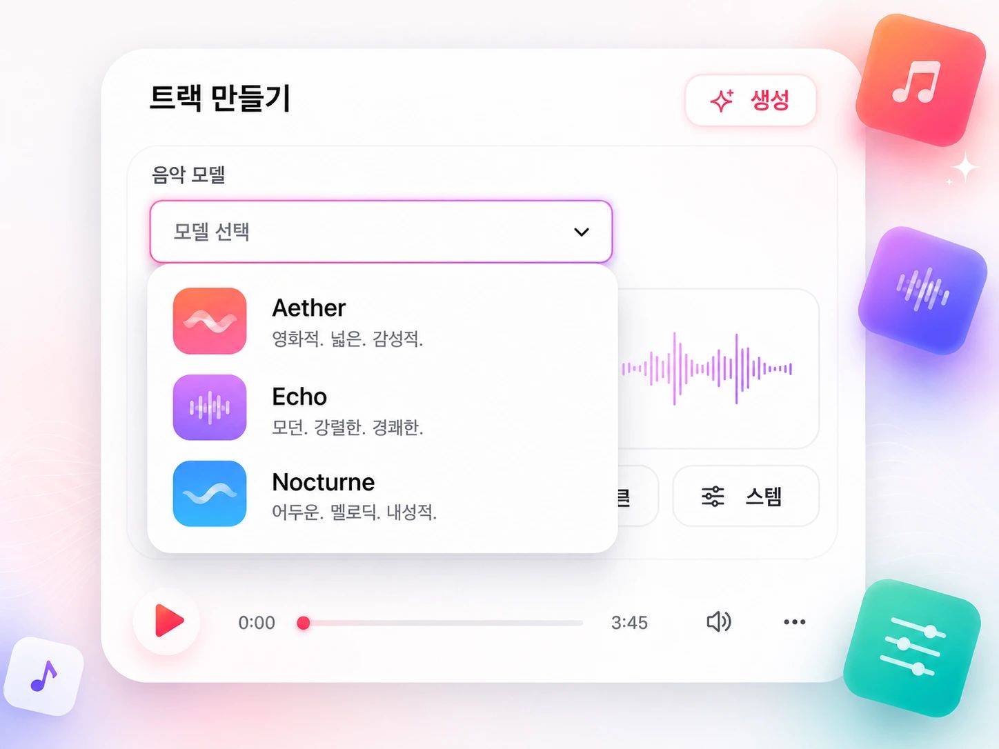하나의 생성기 안에서 사용할 수 있는 여러 AI 음악 모델