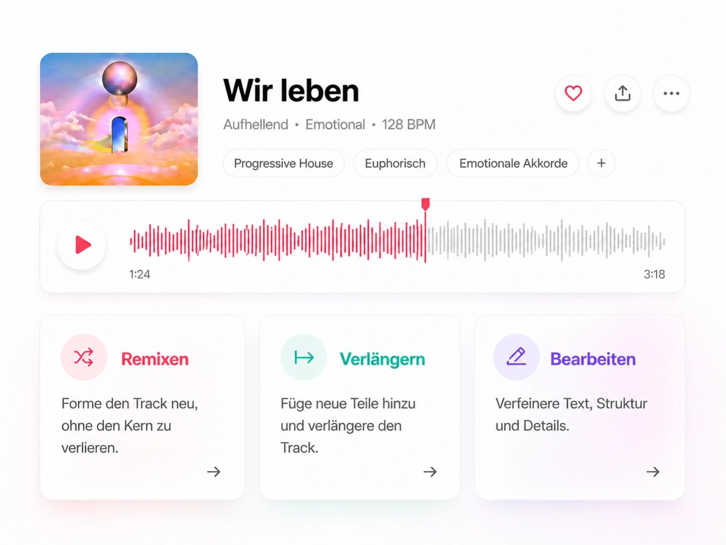 Ein bestehender Track wird in einen neuen Stil und eine neue Länge remixt und verlängert