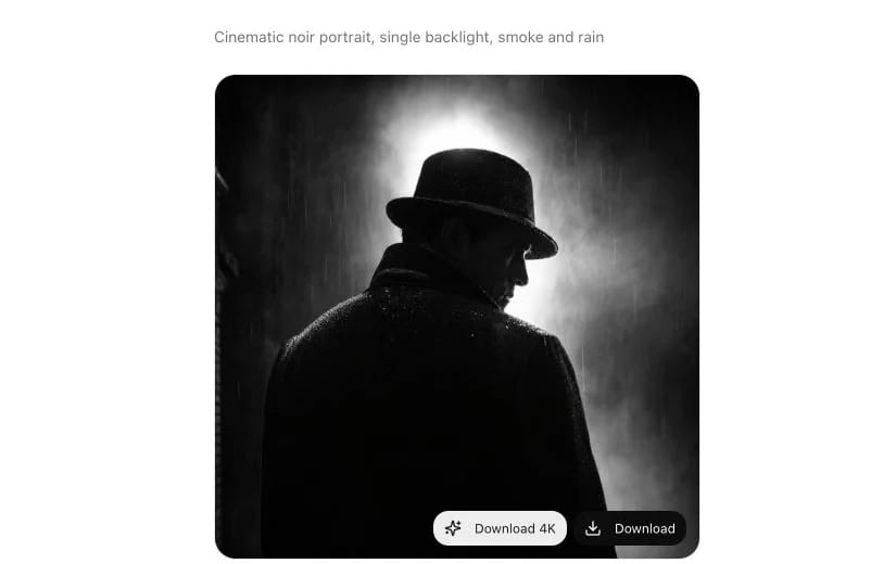 Generated square album cover in Lacuna with Download 4K and standard download controls