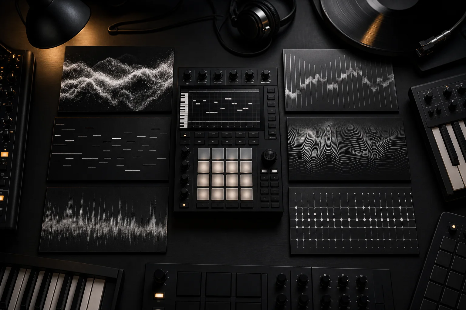 Palette of music genre tags driving different MIDI generation outputs