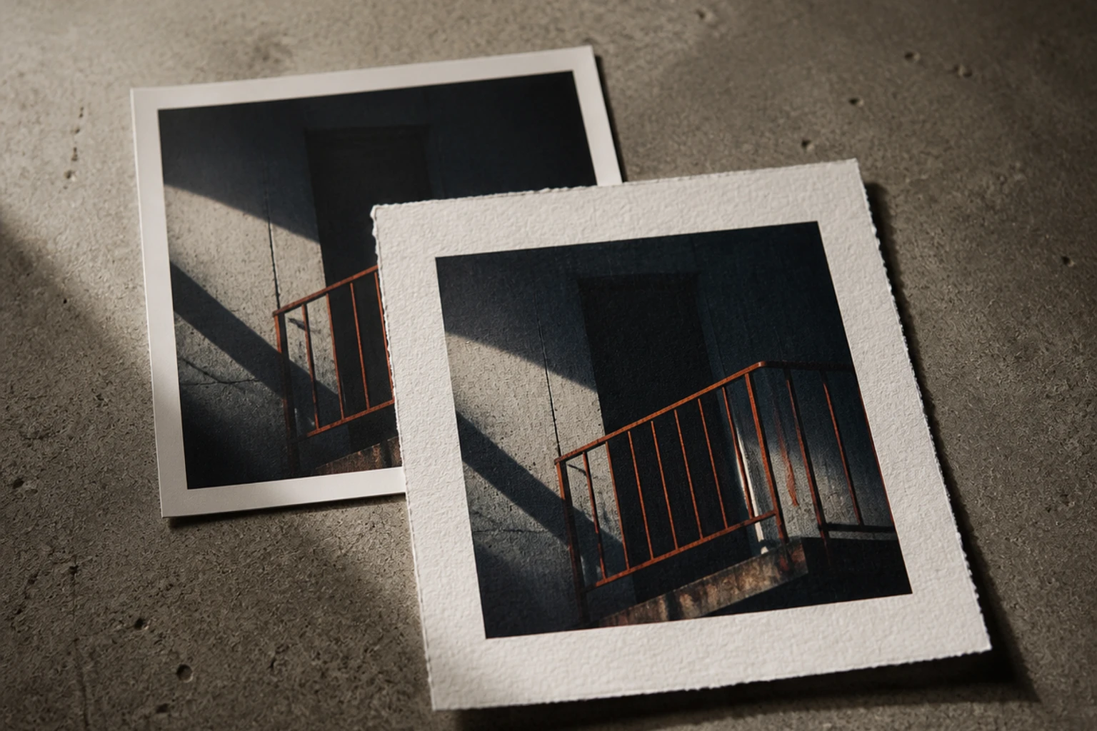 Split-screen comparison of a raw phone photo on the left and a stylized album cover output on the right