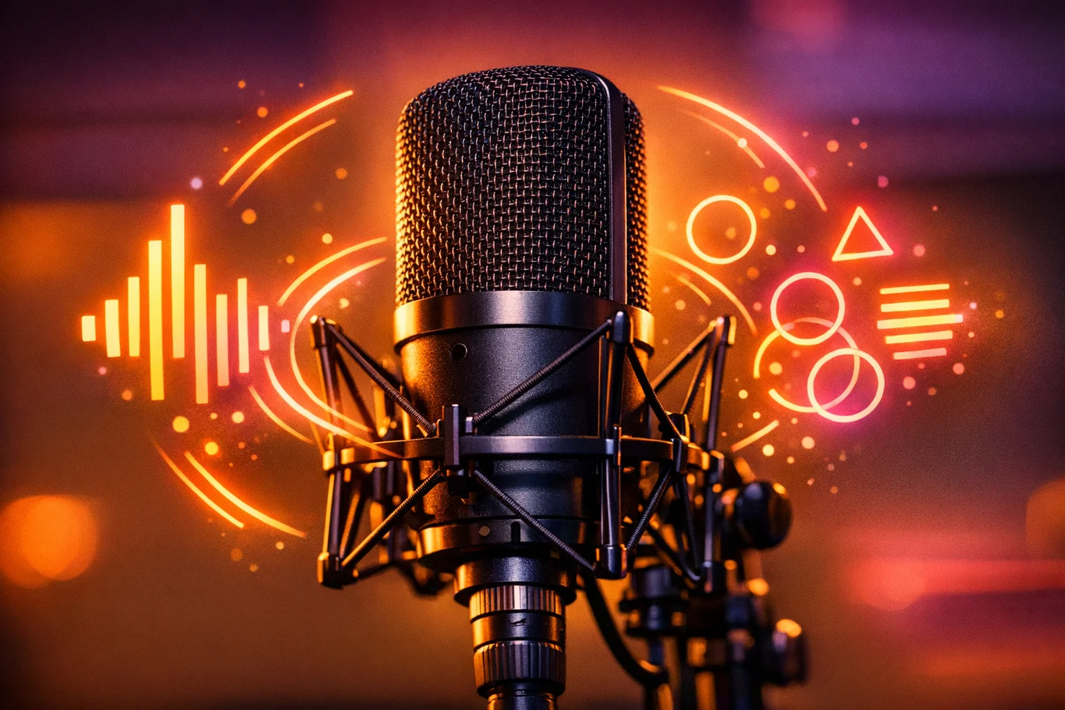 Studio microphone with abstract soundwaves