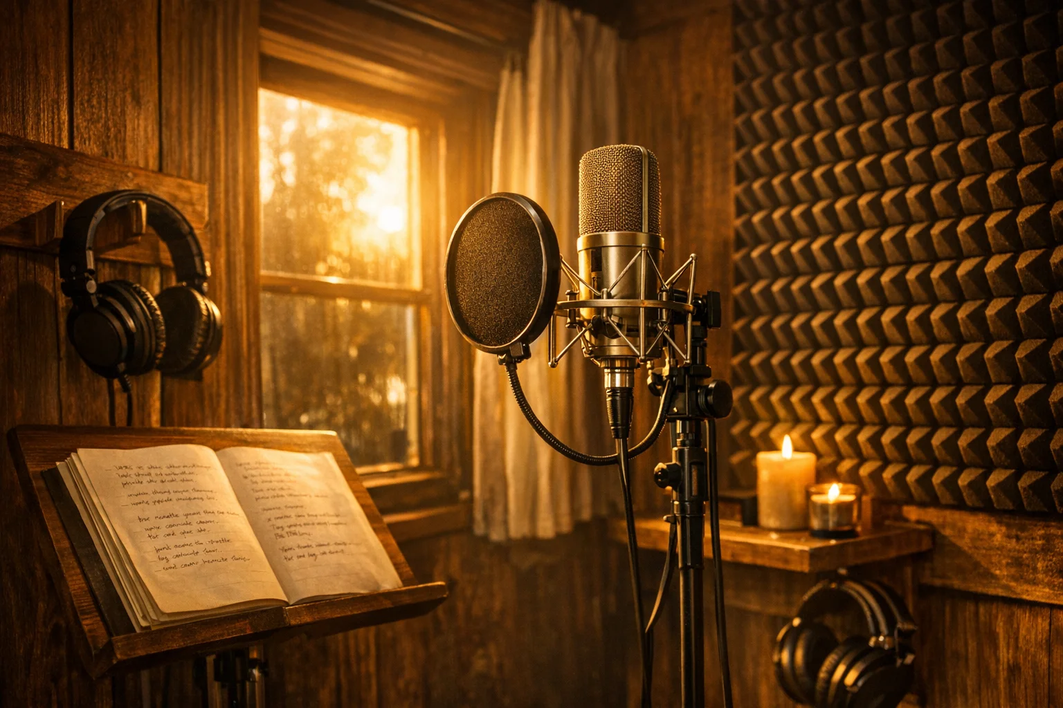 Cozy acoustic vocal booth with a vintage microphone